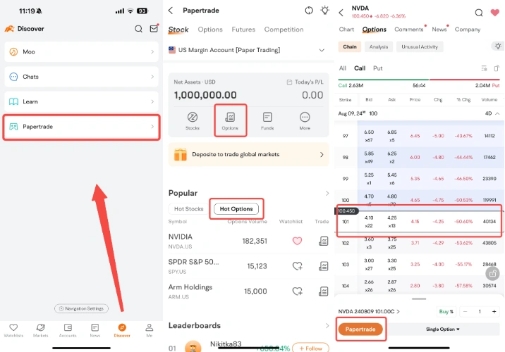 how to do paper trading in options