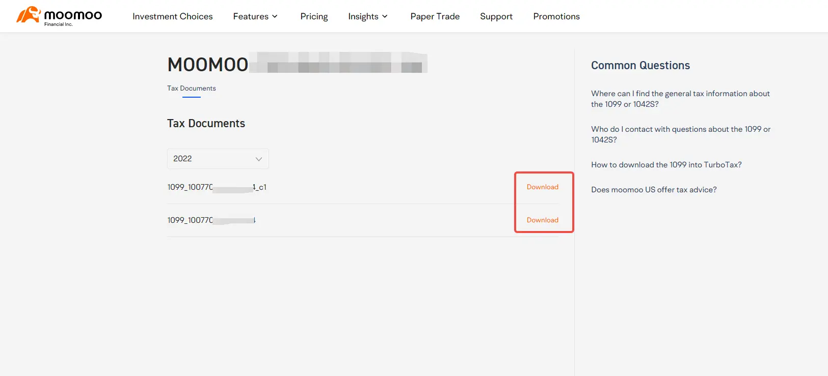 find tax documents on moomoo web