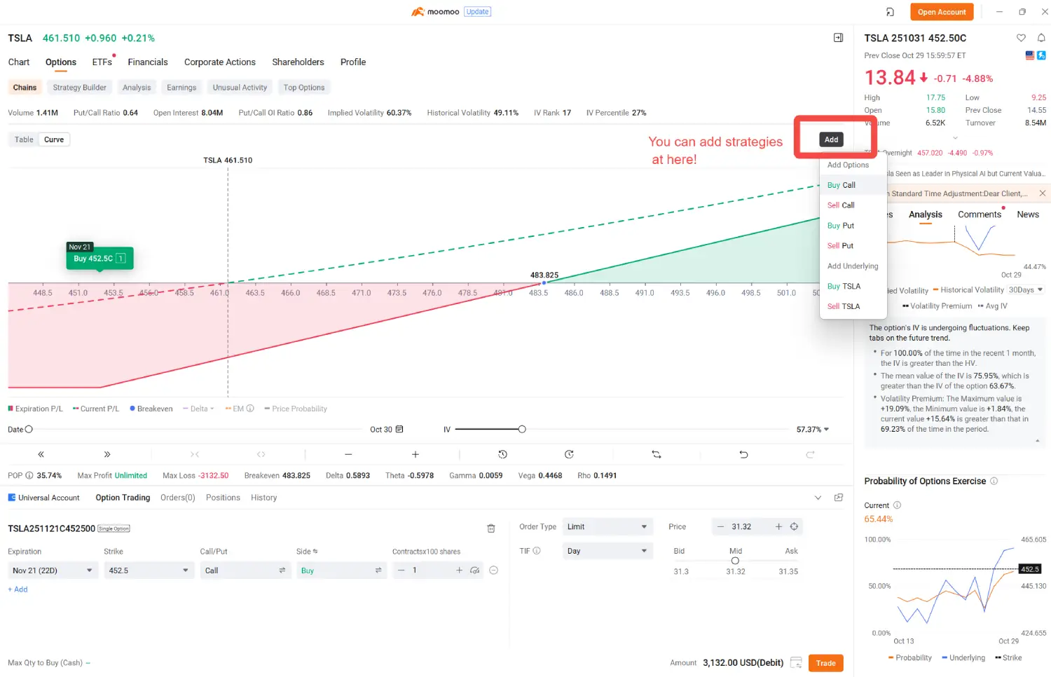 moomoo’s options profit & loss (P/L) chart