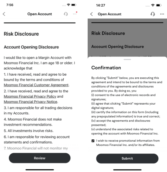 Complete Risk Disclosures and Submit Account Application