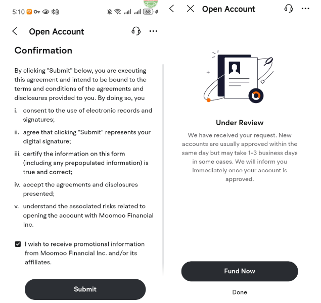 Complete the risk disclosures and submit your account application