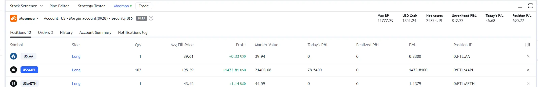 moomoo x trading view Trading Panel