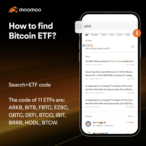 如何在Moomoo應用中找到比特幣ETF